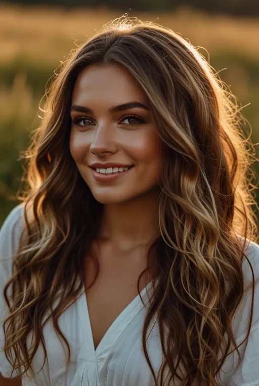 1. Warm Cinnamon Balayage on Long Waves
