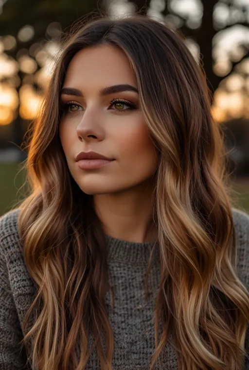 11. Soft Cinnamon Brown Balayage on Medium Waves