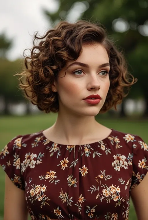 12. Rounded Curly Bob with Baby Bangs