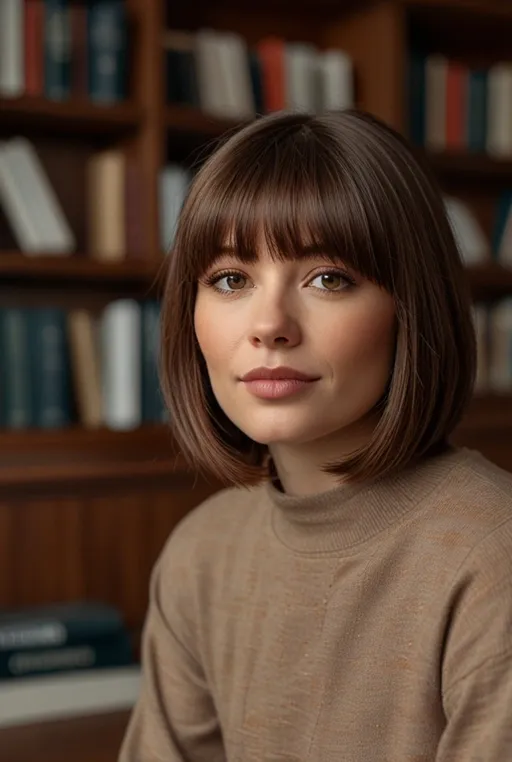 12. Straight Chin-Length Bob with Curtain Bangs