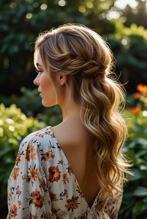 14. Half Up Twisted Bun with Loose Waves