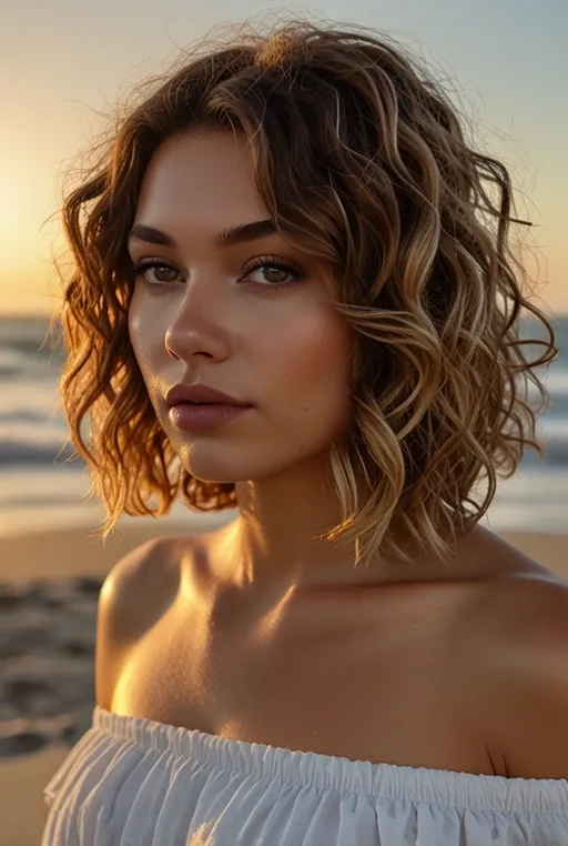 14. Shoulder-Length Curly Bob with Beach Waves