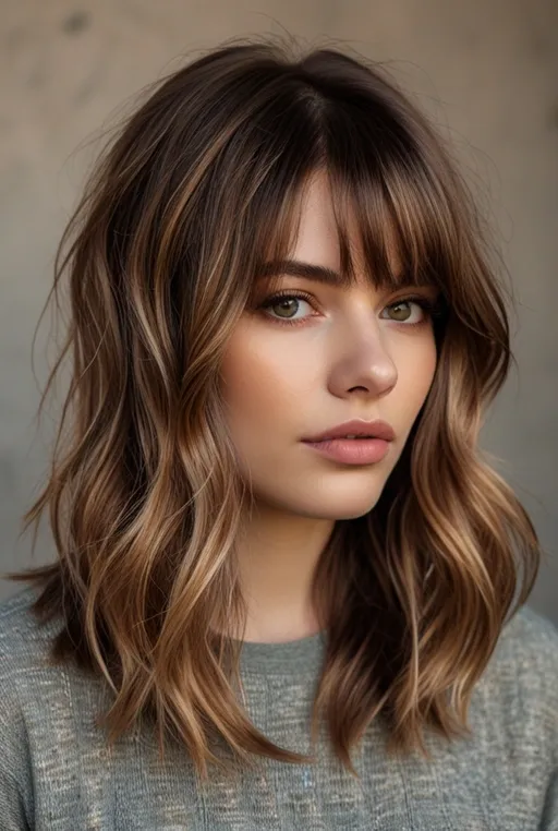 14. Textured Lob with Bangs