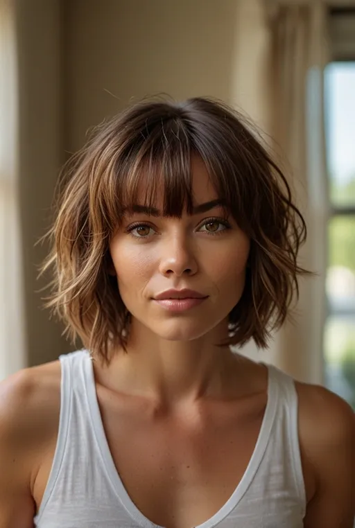 15. Shaggy Bob with Wispy Ends and Caramel Tones