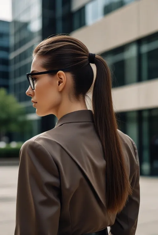 15. Slicked-Back Ponytail with Geometric Frames