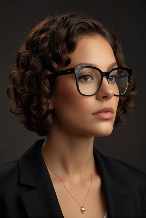 18. Curly Bob with Modern Square Frames