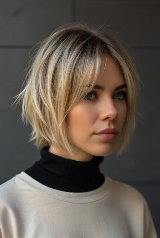 18. Shaggy Bob with Angled Layers and Platinum Ends