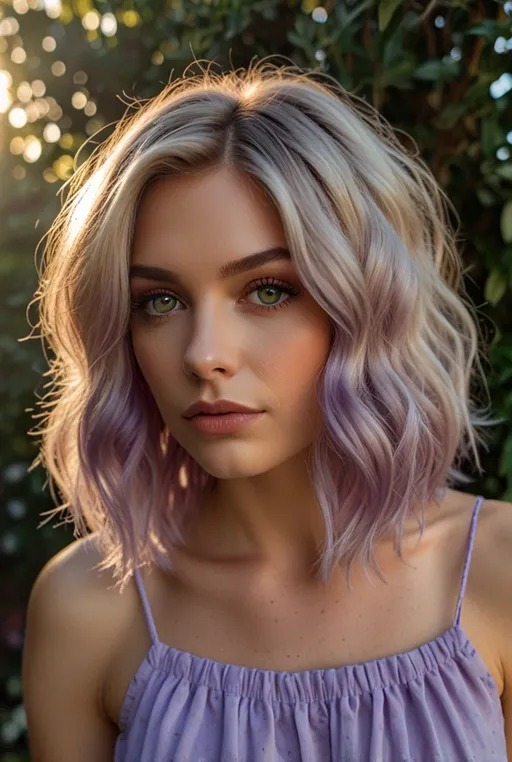 18. Wavy Bob with Subtle Lavender Streaks