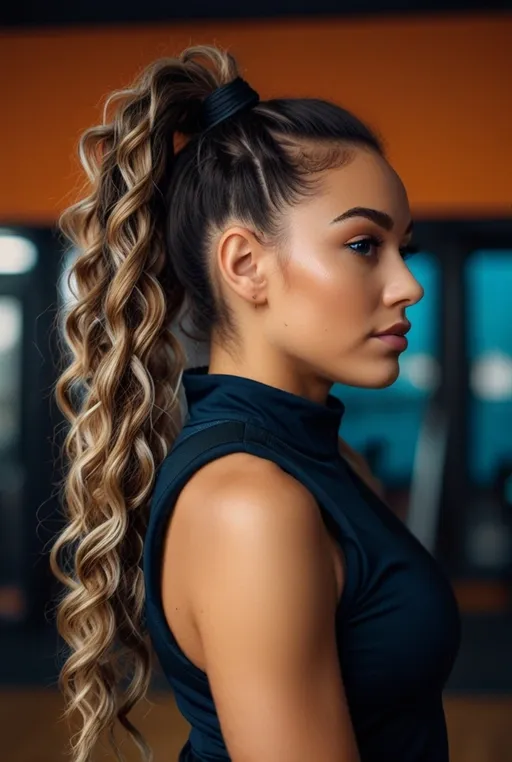 19. Curly Ponytail with Side Braids