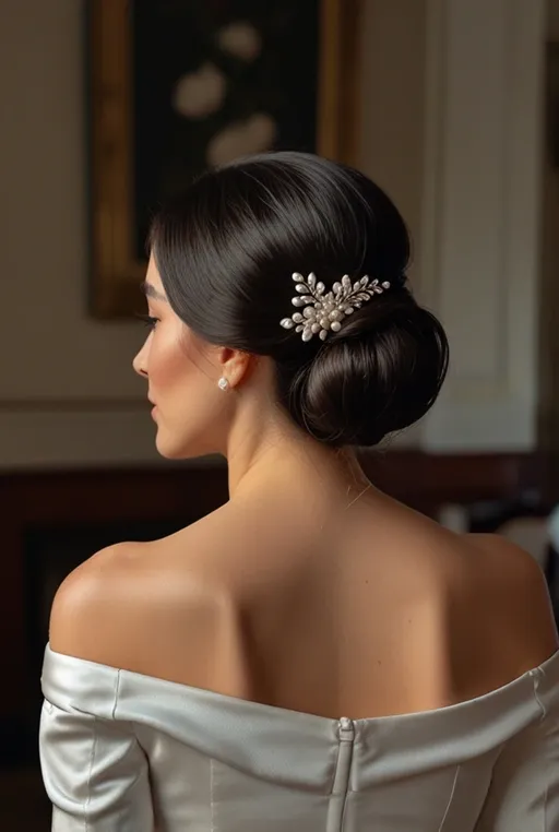 20. Low Twisted Chignon with Pearl Accessories