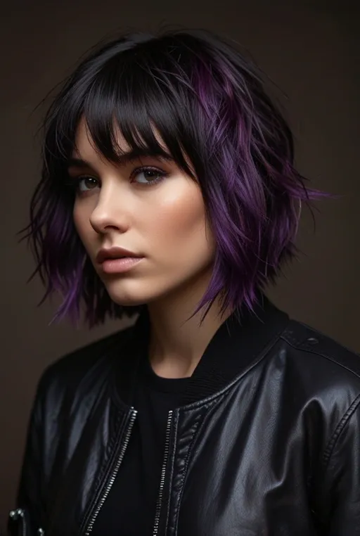 22. Choppy Shaggy Bob with Bold Purple Streaks