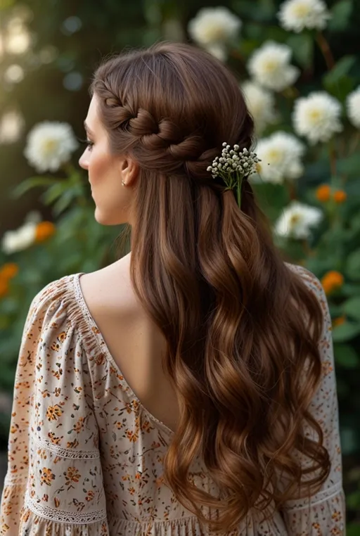 23. Cinnamon Brown Half-Up Style With Braids