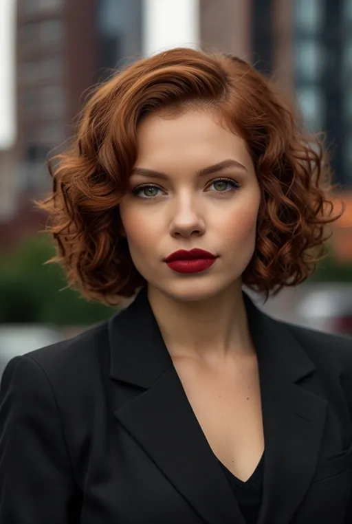 3. Asymmetrical Curly Bob with Auburn Tones