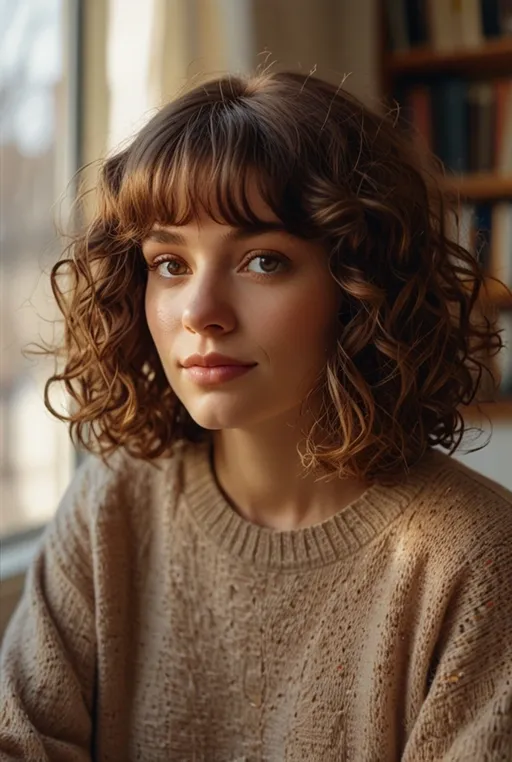 4. Curly Bob with Curtain Bangs