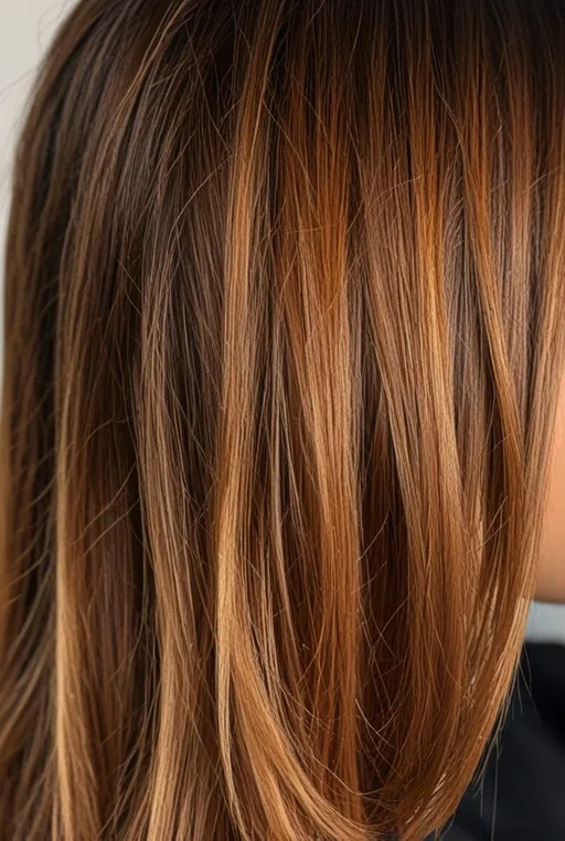 4. Deep Cinnamon Ombre on Sleek Hair