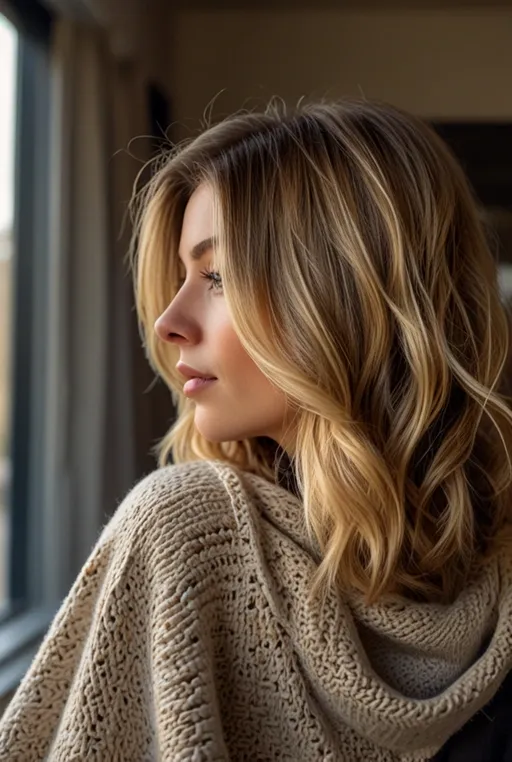 4. Textured Lob with Balayage