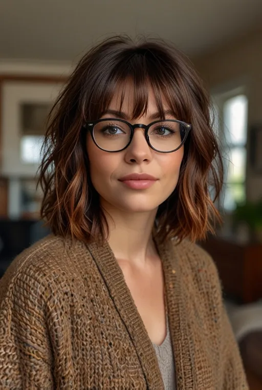 6. Shoulder-Length Shag with Thin Frames