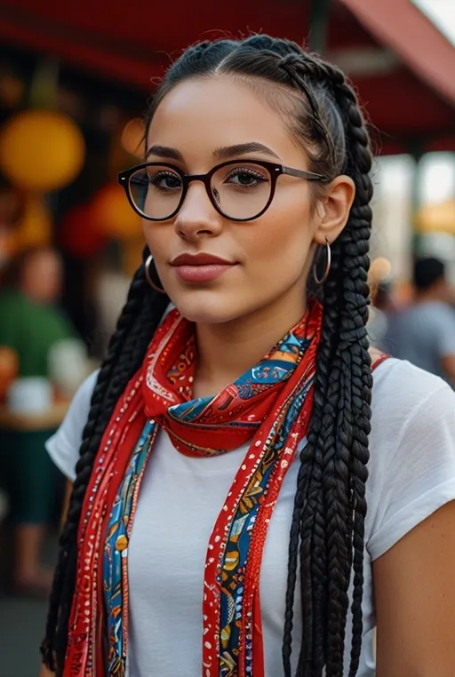 7. Long Braided Pigtails with Colorful Frames