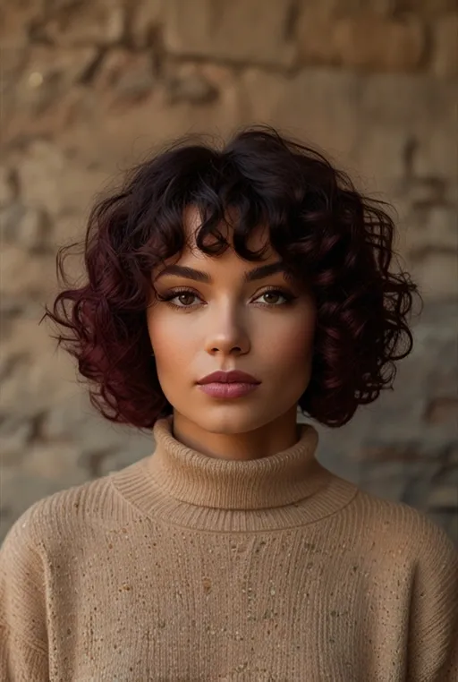 7. Short Curly Bob with Deep Burgundy Hue