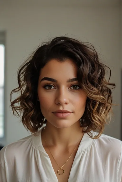 8. Angled Curly Bob with Subtle Ombre