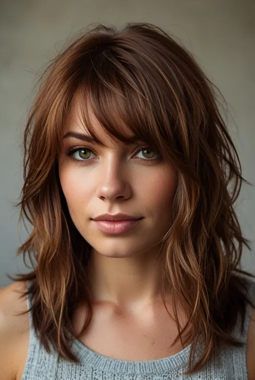 8. Cinnamon Brown Layers on Medium-Length Hair