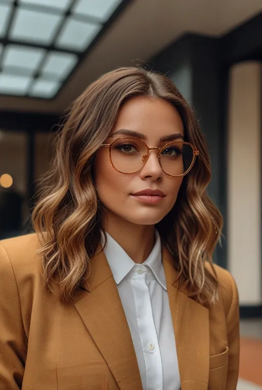 8. Wavy Lob with Statement Glasses