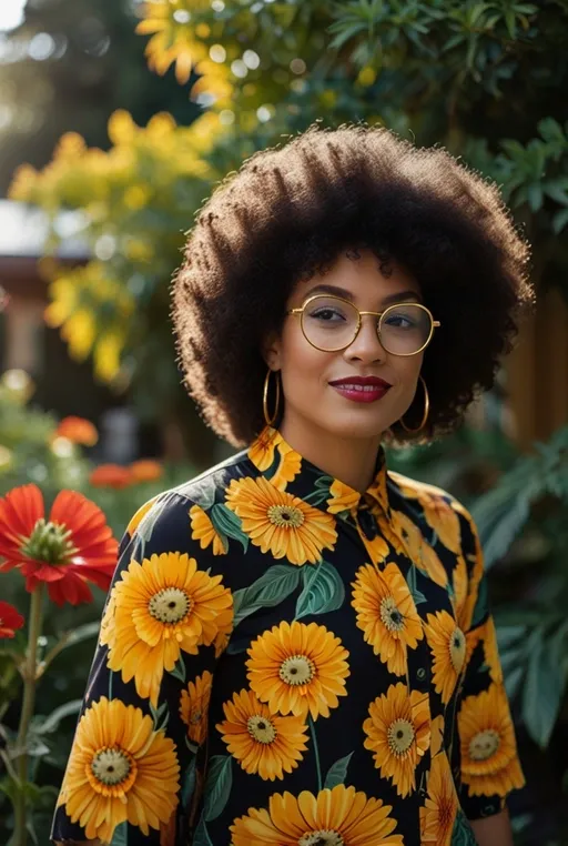 9. Curly Afro with Round Gold Frames_