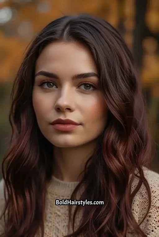 1. Black Cherry Hair With Subtle Balayage
