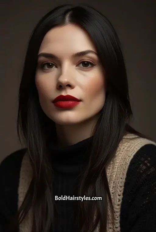 1. Sleek Black Hair With Subtle Red Streaks