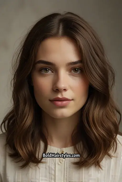 10. Soft Waves with Center Part for Shoulder Length Hair