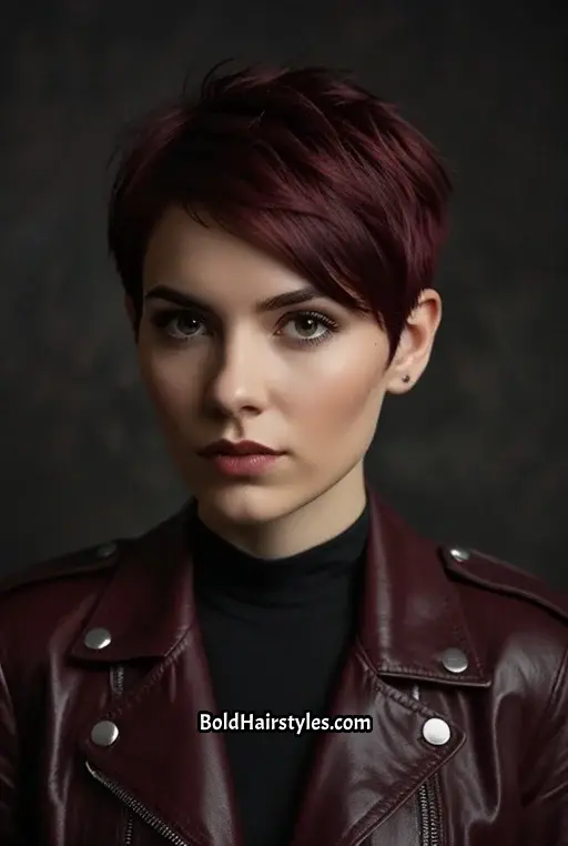 11. Black Cherry Pixie Cut With Side Undercut