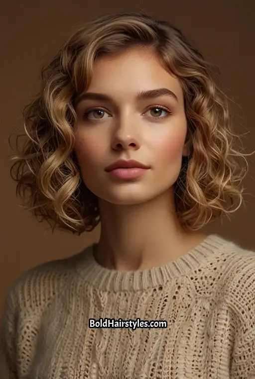 11. Medium Curly Bob with Side-Swept Bangs