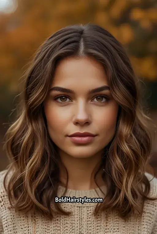 12. Wavy Shoulder Length Hair with Caramel Highlights