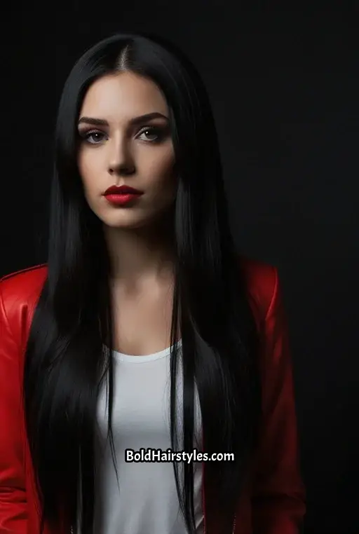13. Long Black Hair With Neon Red Underlights