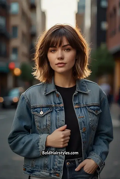 13. Modern Shag with Textured Shoulder Length Hair