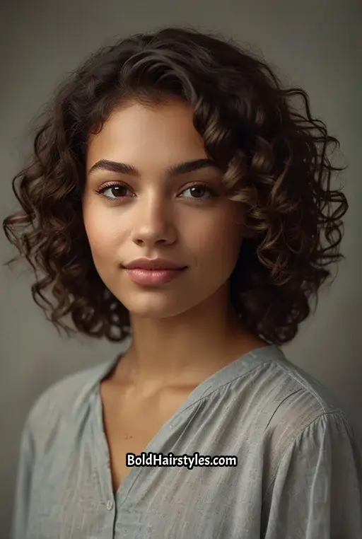 13. Short Curly Hair with Natural Highlights