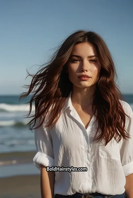 14. Black Cherry Hair With Beachy Waves