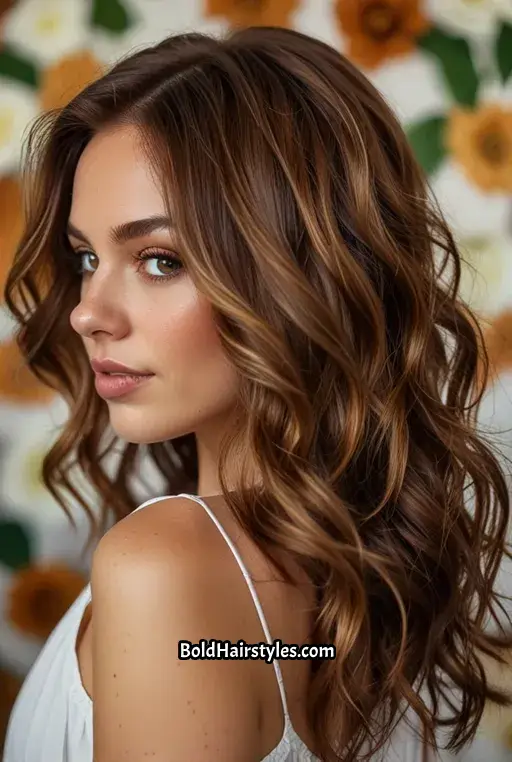 14. Brown Sugar Hair with Blended Caramel and Chestnut Highlights