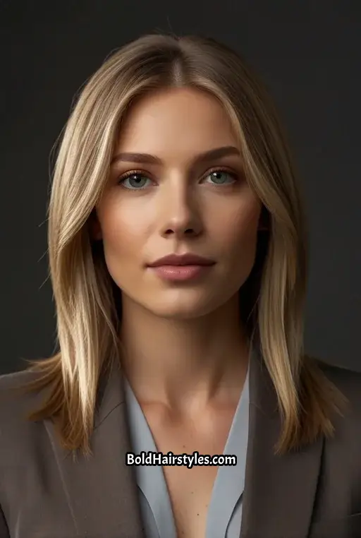 14. Dark Sandy Blonde Straight Lob with Highlights
