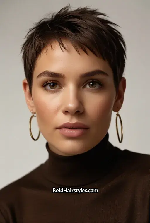 15. Brown Sugar Pixie Cut with Subtle Highlights