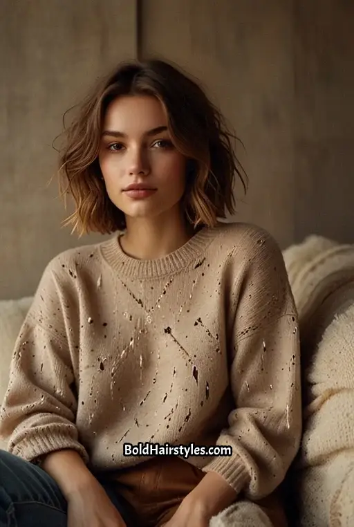 15. Messy Bob with Tousled Waves