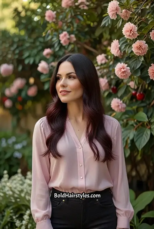 16. Black Cherry Hair With Layered V-Cut
