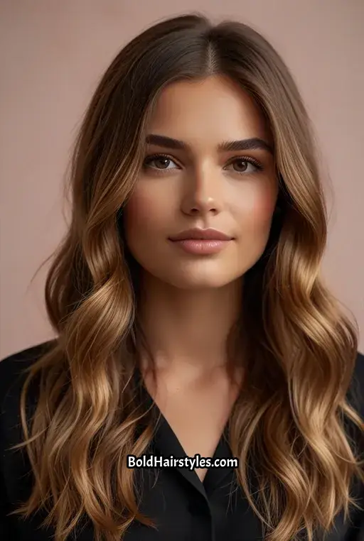 16. Brown Sugar Hair with Golden Balayage Highlights