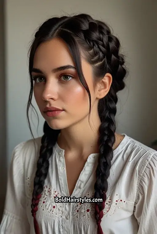 16. Crown Braid With Ruby Red Highlights