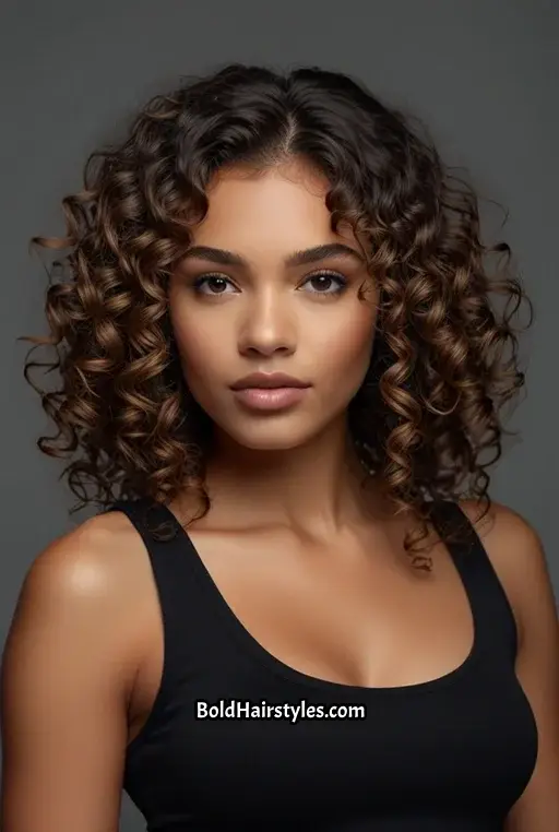 16. Curly Hair with Subtle Highlights and Volume