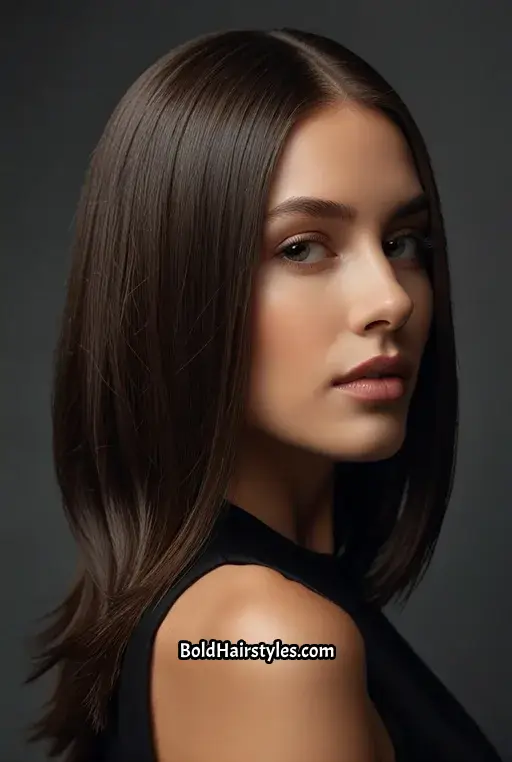 16. Glossy Shoulder Length Hair with a Straight, Sleek Finish