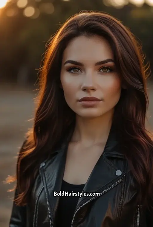 17. Wavy Black Hair With Auburn Red Highlights