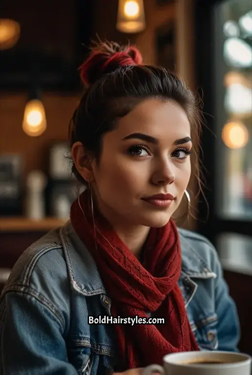 18. Messy Bun With Scarlet Streaks