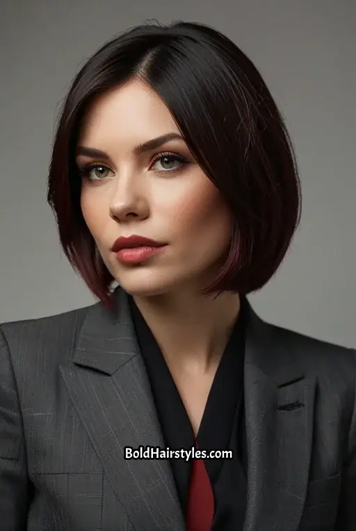 19. Asymmetrical Bob With Crimson Highlights