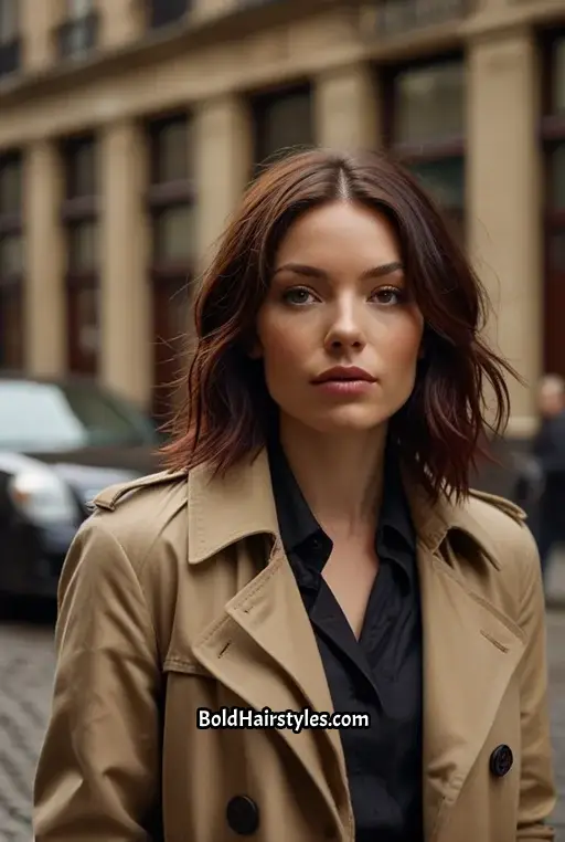 19. Black Cherry Hair With Feathered Layers